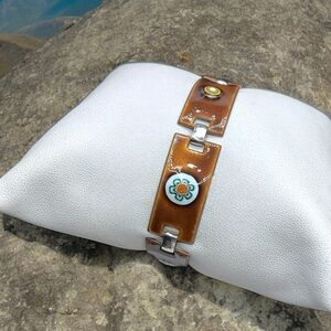 🌺Vintage Kay Denning Enamel/Murano Glass Bracelet